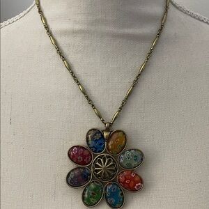 Sweet Romance Millefiori Flower Pendant Necklace